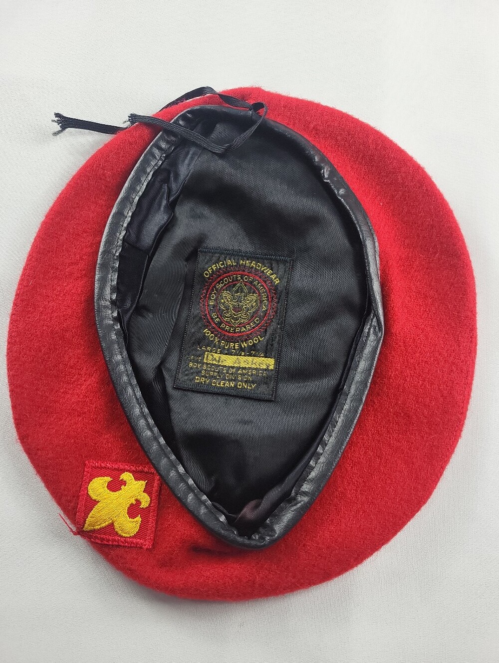Vtg Official 1970s Boy Scouts BSA Red 100% Wool Beret Hat Large